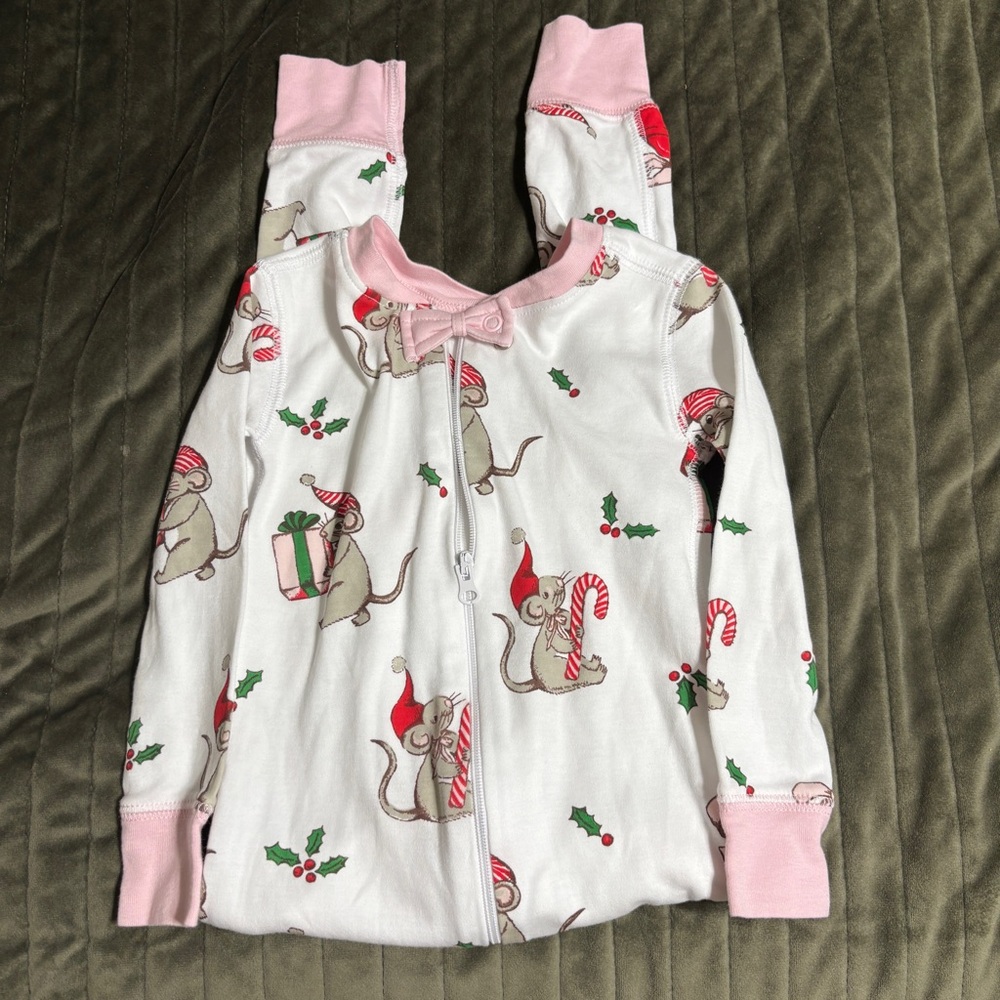 The Beaufort Bonnet Company Festive Mouse Pajama Set - Pink and White